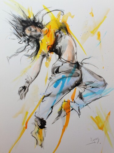 Malerei mit dem Titel "521 Saut de danse m…" von Jean-Luc Lopez, Original-Kunstwerk, Aquarell