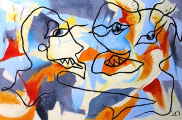 Картина под названием "1435 Dialogue engagé" - Jean-Luc Lopez, Подлинное произведение искусства, Акрил Установлен на Деревян…