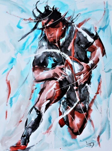 Pittura intitolato "527 Rugby à contre…" da Jean-Luc Lopez, Opera d'arte originale, Inchiostro
