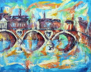 Painting titled "976 Pont Neuf de To…" by Jean-Luc Lopez, Original Artwork, Acrylic Mounted on Wood Stretcher frame