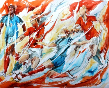 Pittura intitolato "426 : Tackle au fém…" da Jean-Luc Lopez, Opera d'arte originale, Inchiostro