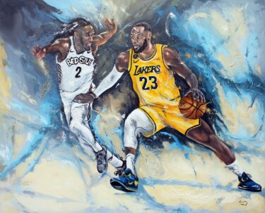 Painting titled "1459 : NBA le choc…" by Jean-Luc Lopez, Original Artwork, Acrylic Mounted on Wood Stretcher frame