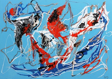 Painting titled "1495 Courants océan…" by Jean-Luc Lopez, Original Artwork, Acrylic Mounted on Wood Stretcher frame