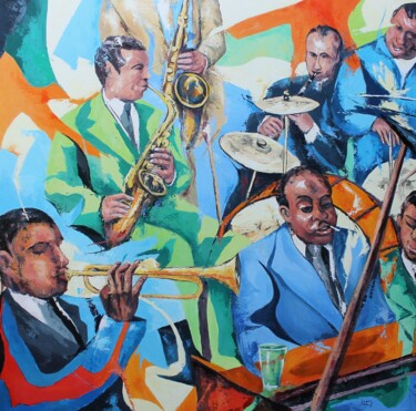 Painting titled "1496 Jazz au piano-…" by Jean-Luc Lopez, Original Artwork, Acrylic Mounted on Wood Stretcher frame