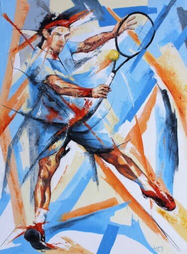 Painting titled "Bandes de tennis" by Jean-Luc Lopez, Original Artwork, Acrylic Mounted on Wood Stretcher frame