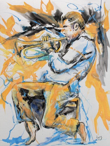 Pintura titulada "608 Trompette endia…" por Jean-Luc Lopez, Obra de arte original, Acuarela