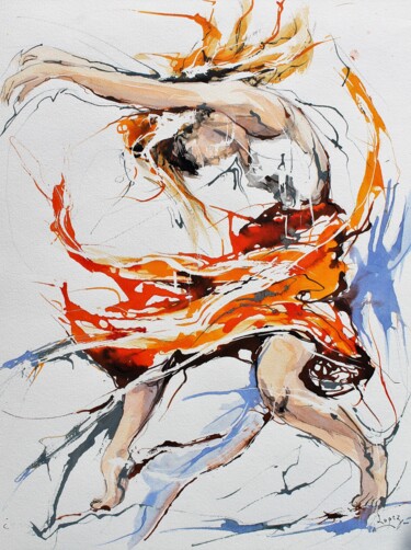 Painting titled "604 danse moderne à…" by Jean-Luc Lopez, Original Artwork, Ink