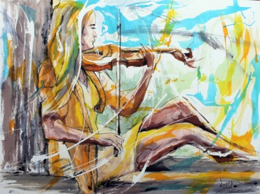 Pittura intitolato "550 Violon à la fen…" da Jean-Luc Lopez, Opera d'arte originale, Inchiostro