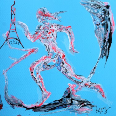 Картина под названием "1626 100m féminin a…" - Jean-Luc Lopez, Подлинное произведение искусства, Акрил Установлен на Деревян…