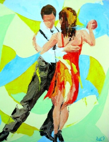 Malerei mit dem Titel "Tango orange" von Jean-Luc Lopez, Original-Kunstwerk, Öl
