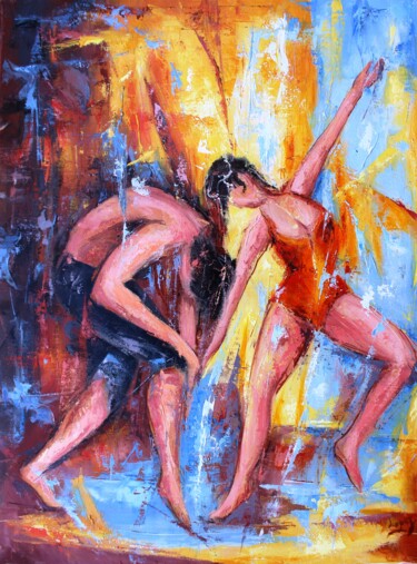 Painting titled "683 danse moderne" by Jean-Luc Lopez, Original Artwork, Oil Mounted on Wood Stretcher frame