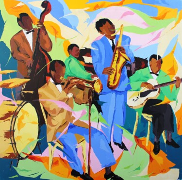 Painting titled "Jazz complice" by Jean-Luc Lopez, Original Artwork, Acrylic Mounted on Wood Stretcher frame