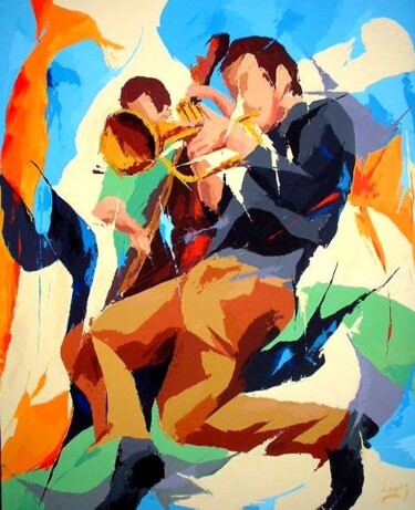 Painting titled "Osmose en trompette" by Jean-Luc Lopez, Original Artwork, Oil