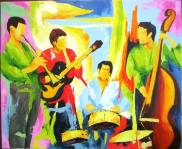 Schilderij getiteld "Quatuor à la batter…" door Jean-Luc Lopez, Origineel Kunstwerk, Olie