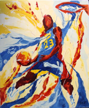 Painting titled "853 Dunk en NBA" by Jean-Luc Lopez, Original Artwork, Oil