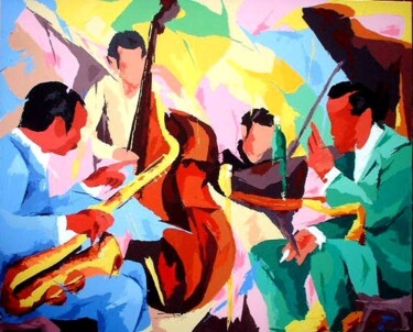 Картина под названием "Conseil de jazz" - Jean-Luc Lopez, Подлинное произведение искусства, Масло