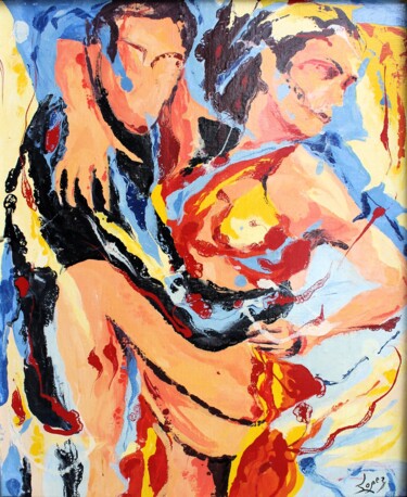 Painting titled "855 Tango enlacé" by Jean-Luc Lopez, Original Artwork, Oil Mounted on Wood Stretcher frame
