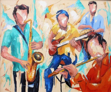 Painting titled "574 Quartet" by Jean-Luc Lopez, Original Artwork, Oil Mounted on Wood Stretcher frame