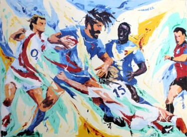 Painting titled "860 Charge française" by Jean-Luc Lopez, Original Artwork, Oil Mounted on Wood Stretcher frame