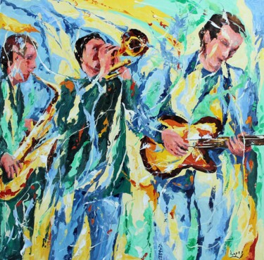 Painting titled "Trio de jazz" by Jean-Luc Lopez, Original Artwork, Lacquer Mounted on Wood Stretcher frame