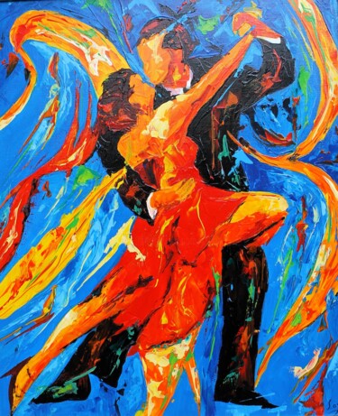 Malerei mit dem Titel "618 Tango sur fond…" von Jean-Luc Lopez, Original-Kunstwerk, Acryl Auf Keilrahmen aus Holz montiert