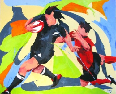 Pittura intitolato "Rugby All Black" da Jean-Luc Lopez, Opera d'arte originale, Olio