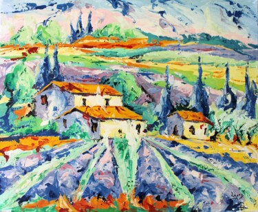 Картина под названием "864 Mas aux cyprès" - Jean-Luc Lopez, Подлинное произведение искусства, Масло Установлен на Деревянна…