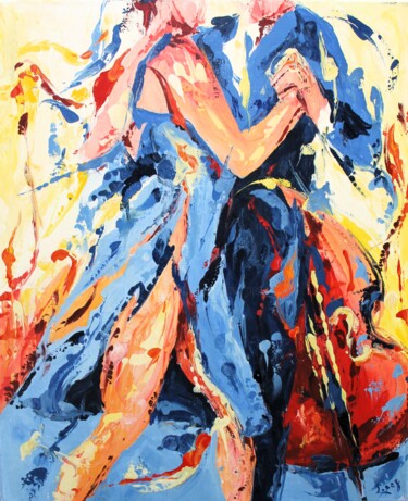Painting titled "867 Tango tout bleu" by Jean-Luc Lopez, Original Artwork, Oil Mounted on Wood Stretcher frame