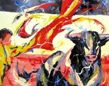 Peinture intitulée "Corrida jaune" par Jean-Luc Lopez, Œuvre d'art originale, Huile