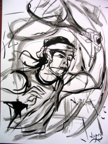 Malerei mit dem Titel "20 Tennis" von Jean-Luc Lopez, Original-Kunstwerk, Tinte