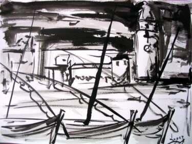 "Collioure à l'encre" başlıklı Tablo Jean-Luc Lopez tarafından, Orijinal sanat, Mürekkep