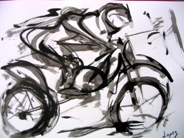 Painting titled "27 Motocross" by Jean-Luc Lopez, Original Artwork, Ink