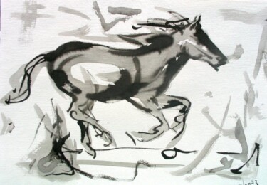 Painting titled "Camarguais" by Jean-Luc Lopez, Original Artwork, Ink