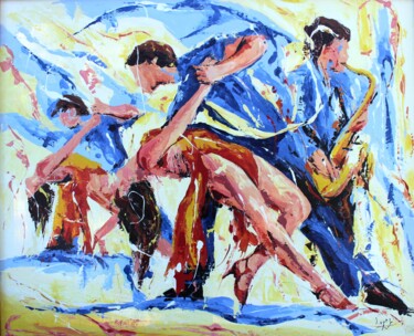 Painting titled "877 Tango au saxo" by Jean-Luc Lopez, Original Artwork, Lacquer Mounted on Wood Stretcher frame