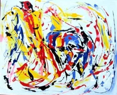 Картина под названием "Corrida laquée" - Jean-Luc Lopez, Подлинное произведение искусства, Масло Установлен на Деревянная ра…