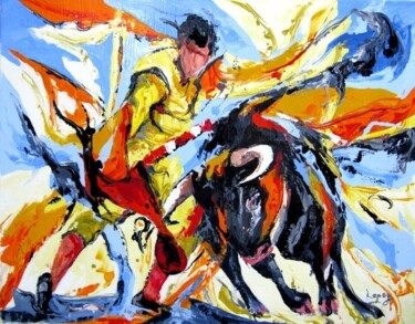 Painting titled "Passe de corrida 20…" by Jean-Luc Lopez, Original Artwork, Oil Mounted on Wood Stretcher frame