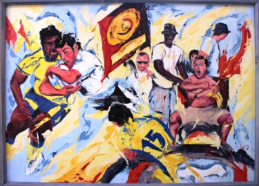 Painting titled "888 Haka pour le bo…" by Jean-Luc Lopez, Original Artwork, Oil Mounted on Wood Stretcher frame