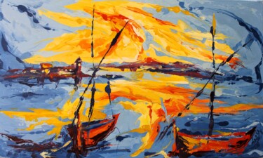Painting titled "896 Soleil couchant…" by Jean-Luc Lopez, Original Artwork, Oil Mounted on Wood Stretcher frame
