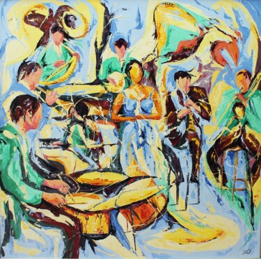 Картина под названием "Voix de jazz" - Jean-Luc Lopez, Подлинное произведение искусства, лак Установлен на Деревянная рама д…