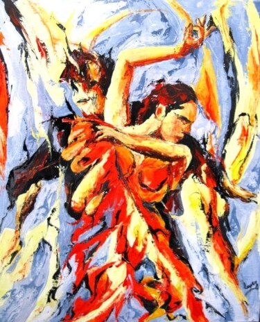 Pintura titulada "905 Couple de flame…" por Jean-Luc Lopez, Obra de arte original, Oleo Montado en Bastidor de camilla de ma…
