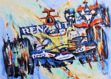 Painting titled "907 Renault F1" by Jean-Luc Lopez, Original Artwork, Oil Mounted on Wood Stretcher frame