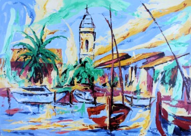 Painting titled "Marseillan" by Jean-Luc Lopez, Original Artwork, Oil Mounted on Wood Stretcher frame