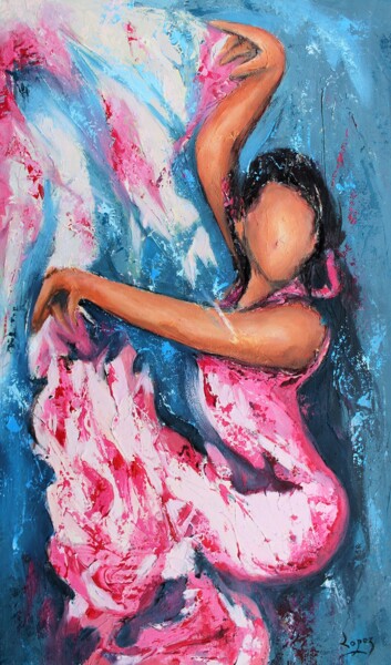 Картина под названием "908 Rose Flamenco" - Jean-Luc Lopez, Подлинное произведение искусства, Акрил Установлен на Деревянная…