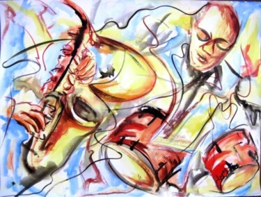 Pintura titulada "120 - Eclat de jazz" por Jean-Luc Lopez, Obra de arte original, Acuarela
