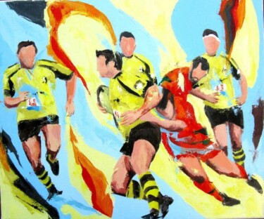 Картина под названием "Rugby à Lavelanet" - Jean-Luc Lopez, Подлинное произведение искусства, Масло