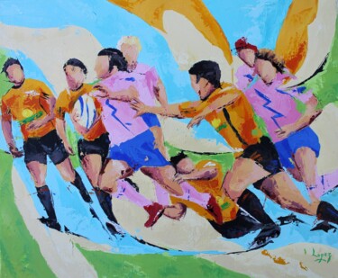 Painting titled "739 Rose stade fran…" by Jean-Luc Lopez, Original Artwork, Acrylic Mounted on Wood Stretcher frame