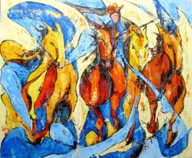 Peinture intitulée "Manade" par Jean-Luc Lopez, Œuvre d'art originale, Huile