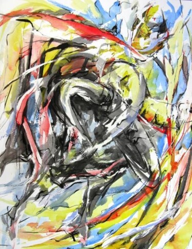 Peinture intitulée "Corrida à l'encre" par Jean-Luc Lopez, Œuvre d'art originale, Encre