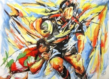 Painting titled "Rugby de passes" by Jean-Luc Lopez, Original Artwork, Ink