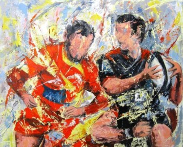 Painting titled "Rugby Top 14" by Jean-Luc Lopez, Original Artwork, Oil